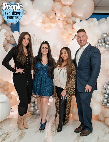 <p>Magic Moments</p> Sammi "Sweetheart" Giancola, Deena Nicole Cortese, and Nicole "Snooki" Polizzi with Mike Sorrentino at his daughter's first birthday and christening celebration