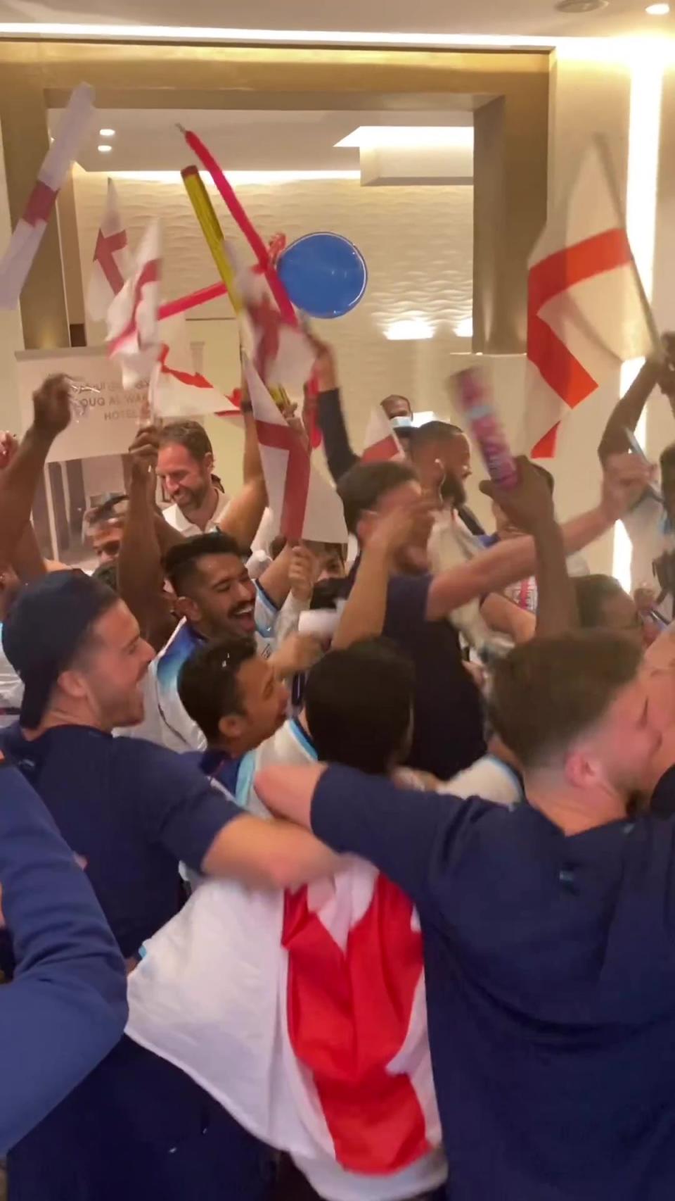 The England players are welcomed back to their hotel after beating Senegal (Instagram)