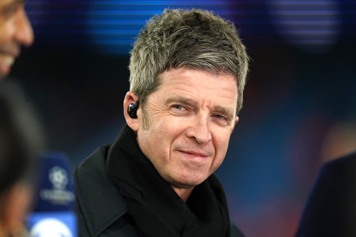 Noel Gallagher speaking to CBS ahead of the UEFA Champions League round of sixteen second leg match at Etihad Stadium, Manchester. Picture date: Tuesday March 14, 2023. (Photo by Martin Rickett/PA Images via Getty Images)