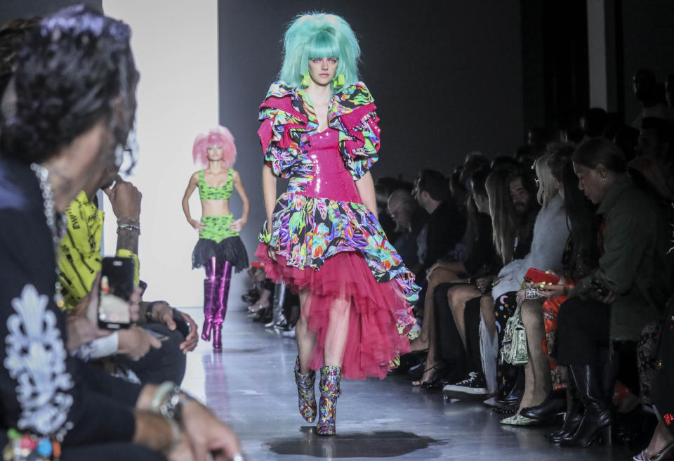 The latest fashion creation from Jeremy Scott is modeled during New York's Fashion Week, Friday, Sept. 6, 2019. (AP Photo/Bebeto Matthews)