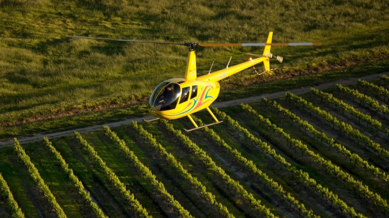 helicopter flying over Australian vineyard