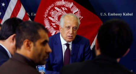 U.S. special envoy for peace in Afghanistan, Zalmay Khalilzad, talks with local reporters at the U.S. embassy in Kabul, Afghanistan November 18, 2018. U.S embassy/Handout via Reuters