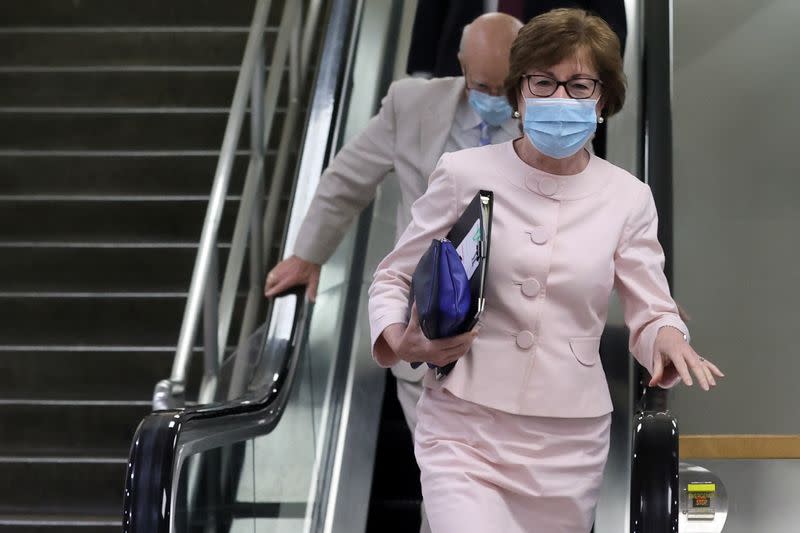 U.S. Senator Collins departs after a vote at the U.S. Capitol in Washington