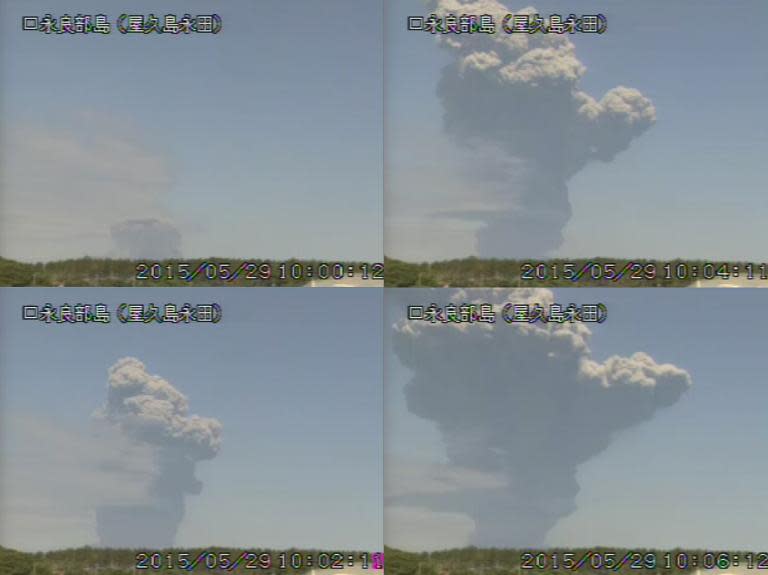 A video grab from the shows four eruptions of Mount Shindake on Kuchinoerabu Island in Kagoshima Prefecture, southwestern Japan on May 29, 2015