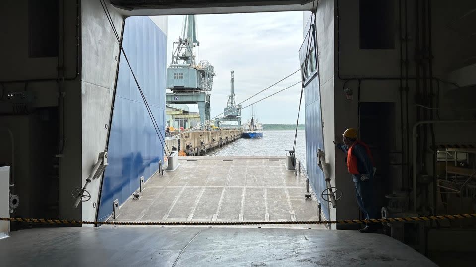 The slipway of the Kangei Maru, where whales will be hauled on board for processing. - Hanako Montgomery/CNN