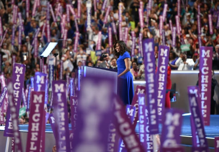 US First Lady Michelle Obama addresses delegates on Day 1 of the Democratic National Convention in Philadelphia, Pennsylvania, July 25, 2016