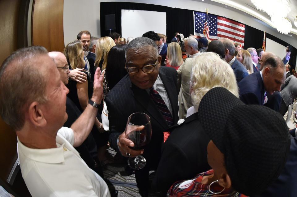 George Flaggs, Jr., Mayor of Vicksburg, MS moves through the crowd celebrating with then Lt. Governor Tate Reeves and his supporters on Tuesday, Aug. 27, 2019 at the Westin hotel in downtown Jackson following Reeves' victory against Bill Waller, Jr. in a Republican primary runoff for the gubernatorial race.