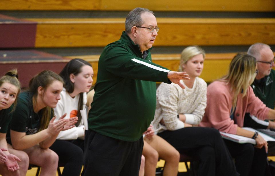 Mercyhurst Prep head coach Dan Perfetto works during a Region 3 game with North East High School in North East on Jan. 19. Perfetto said former Mercyhurst Prep and Cathedral Prep coach Jack Tufts, who died this past week, "had a big impact on my life."