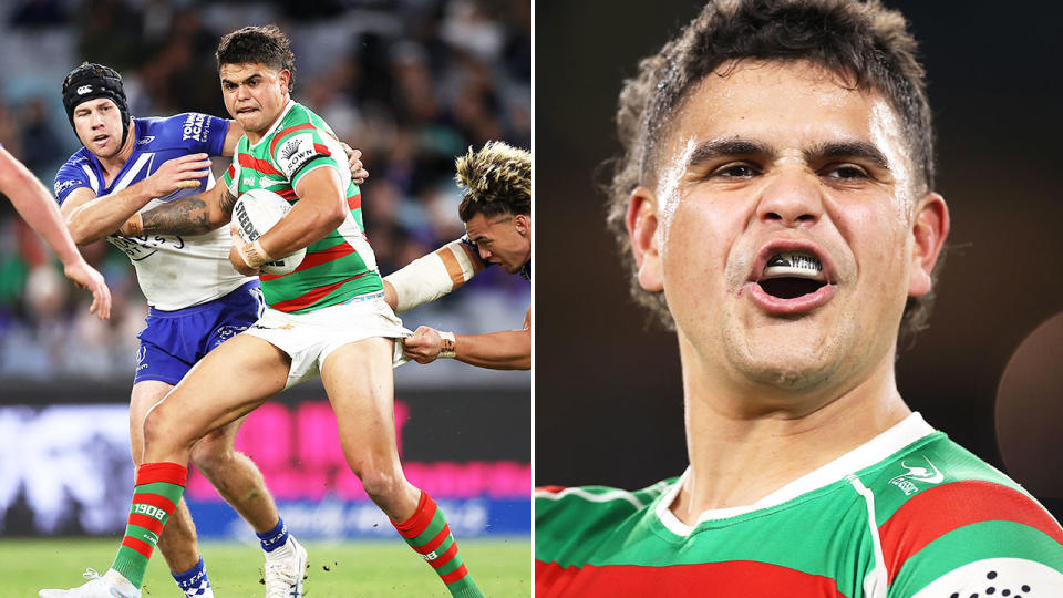 Latrell Mitchell was at his destructive best in the Rabbitohs' victory over the Bulldogs on Sunday evening. Pic: Getty