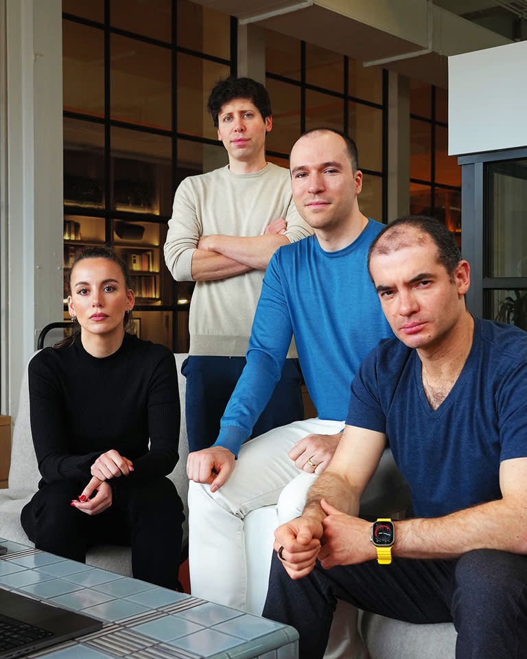The senior executives of OpenAI, from left: Mira Murati, chief technology officer; Sam Altman, chief executive; Greg Brockman, president; and Ilya Sutskever, chief scientist, at the company's headquarters in San Francisco on Monday, March 13, 2023. The company has unveiled new technology called GPT-4 four months after its ChatGPT stunned Silicon Valley. (Jim Wilson/The New York Times)