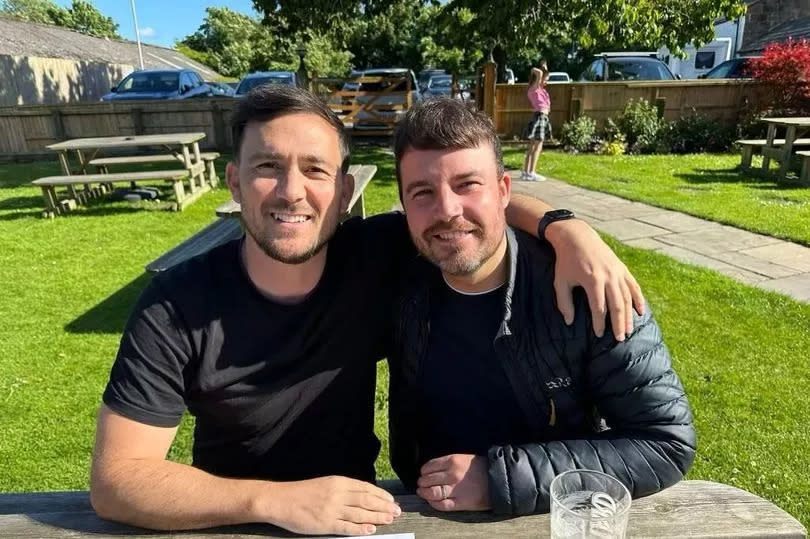 David and Owen enjoying a pint together on Owen's recent trip to Wirral