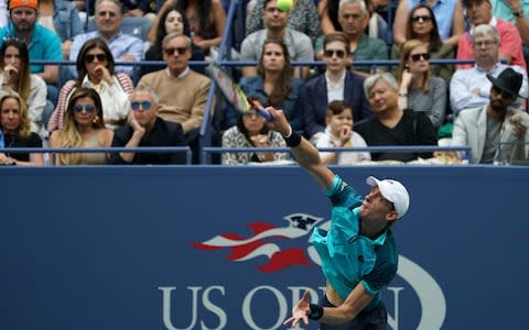 Kevin Anderson of South Africa serves to Rafael Nadal of Spain during their 2017 US Open Men's Singles final match at the USTA Billie Jean King National Tennis Center in New York on September 10, 2017 - Credit: AFP/Getty Images