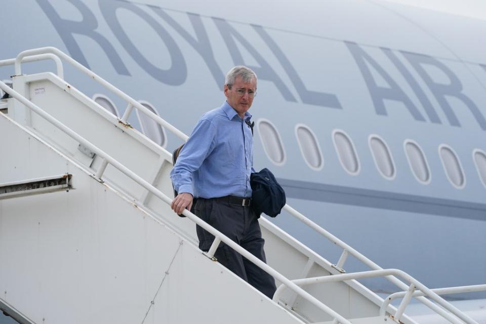 Ambassador to Afghanistan Sir Laurie Bristow exits a plane at RAF Brize Norton after being evacuated from Kabul (Jonathan Brady/PA) (PA Wire)