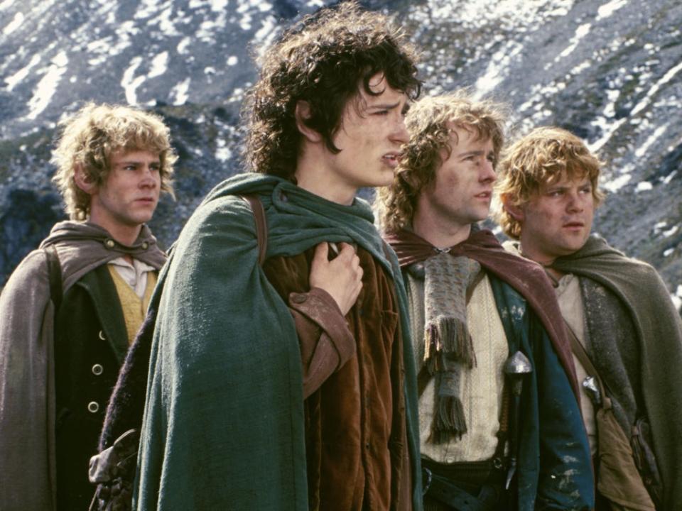 Wood (centre) alongside Dominic Monaghan, Billy Boyd and Sean Astin in ‘The Lord of the Rings: The Fellowship of the Ring' (Kobal/Shutterstock)