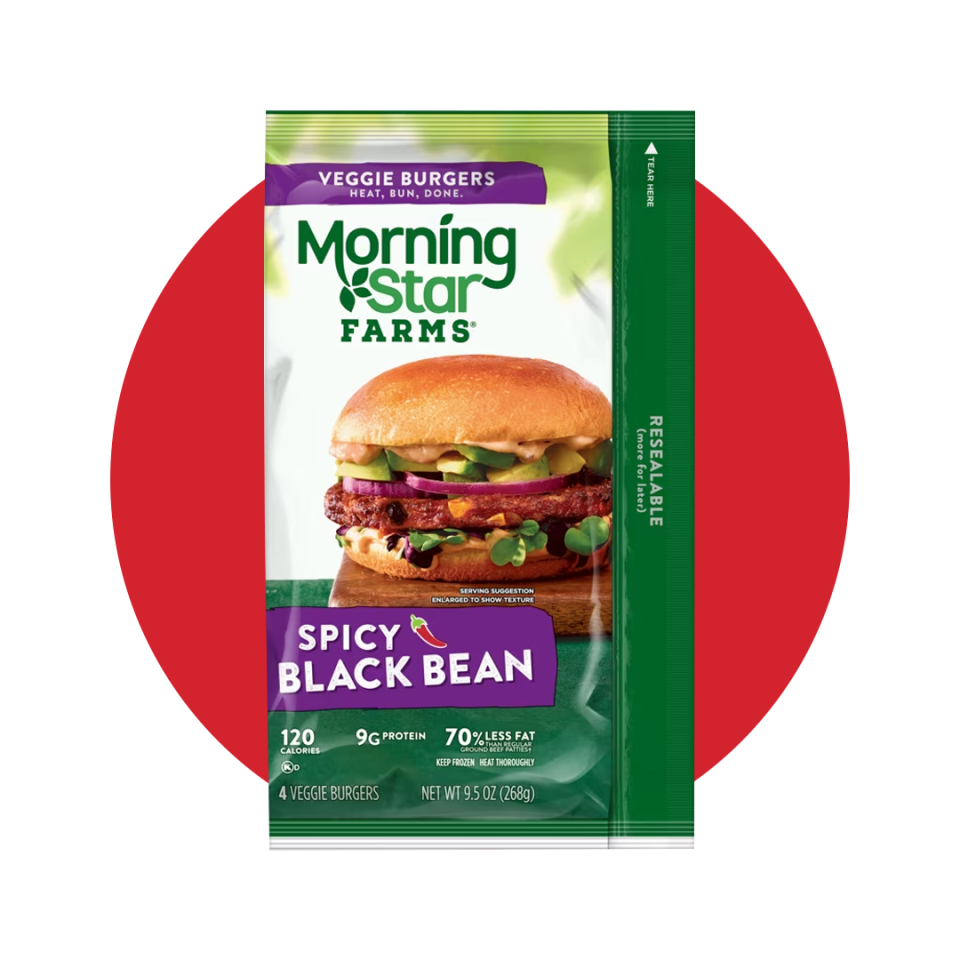 <p><a href="https://www.kelloggs.com/en_US/products/morningstar-farms-spicy-black-bean-veggie-burgers-product.html" rel="nofollow noopener" target="_blank" data-ylk="slk:Shop Now;elm:context_link;itc:0;sec:content-canvas" class="link ">Shop Now</a></p><p>Spicy Black Bean Burgers</p>