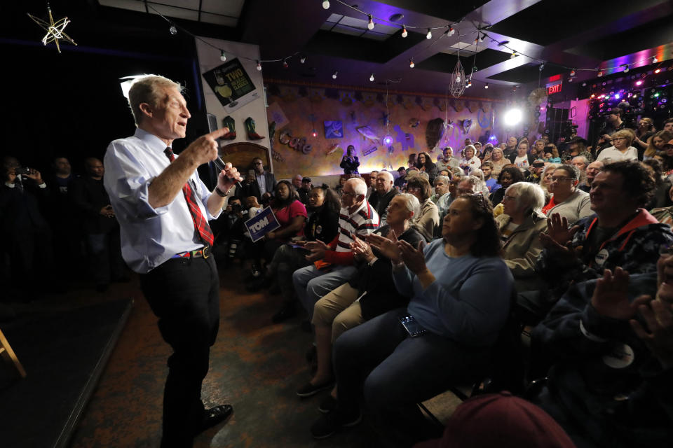 Democratic presidential candidate Tom Steyer speaks at a campaign event in Myrtle Beach, S.C., Wednesday, Feb. 26, 2020. (AP Photo/Gerald Herbert)