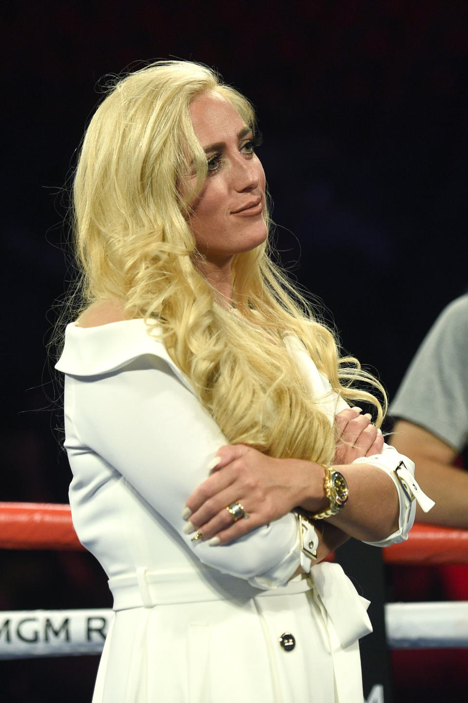 LAS VEGAS, NEVADA - SEPTEMBER 14:  Paris Fury stands in the ring after her husband Tyson Fury's heavyweight fight against Otto Wallin at T-Mobile Arena on September 14, 2019 in Las Vegas, Nevada.  Fury won his bout by an unanimous decision. (Photo by David Becker/Getty Images)