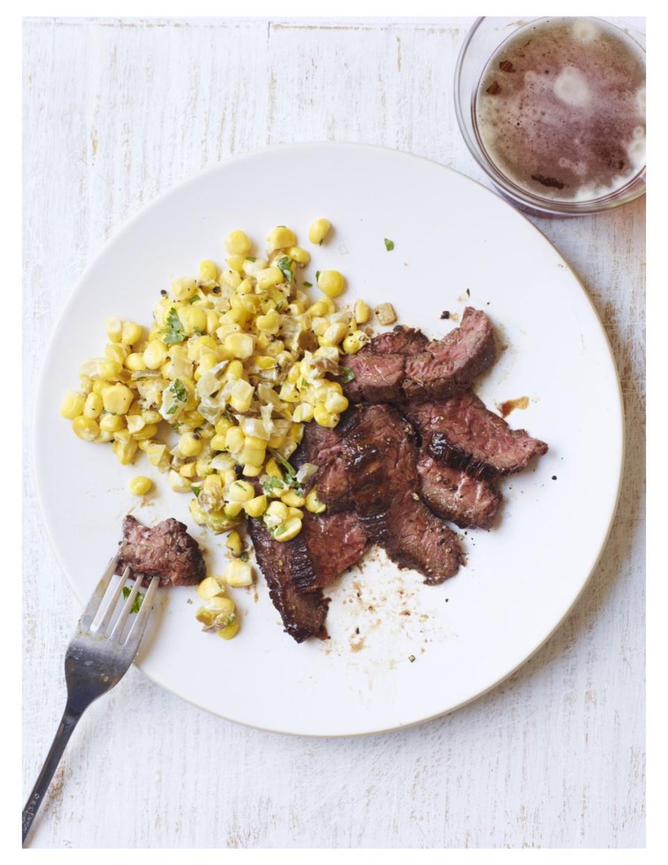 Skirt Steak with Southwestern Creamed Corn