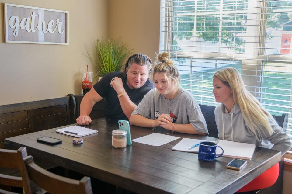 Metamora junior and softball standout Kaidance Till and her parents Brock and Heather chat with a college recruiter on Zoom on Sept. 1, 2023 in their Germantown Hills home.