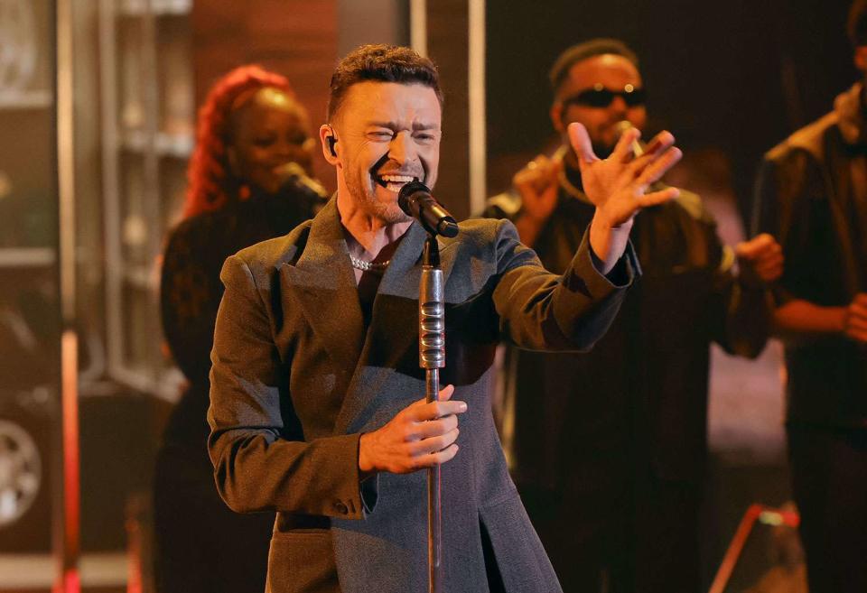<p>Kevin Winter/Getty</p> Justin Timberlake performs at the iHeartRadio Music Awards on April 1, 2024