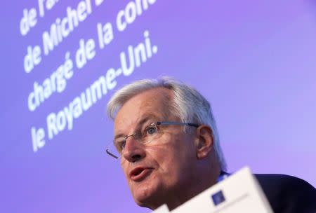 European Union's chief Brexit negotiator Michel Barnier addresses the European Economic and Social Committee plenary session in Brussels, Belgium July 6, 2017. REUTERS/Yves Herman