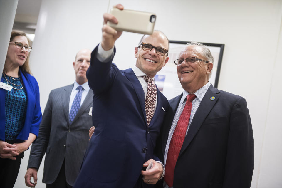 Actor Michael Kelly, who plays Doug Stamper on "House of Cards," take a selfie with a fan in the Capitol while on the Hill advocating for the Older Americans Act on Sept. 21, 2016.