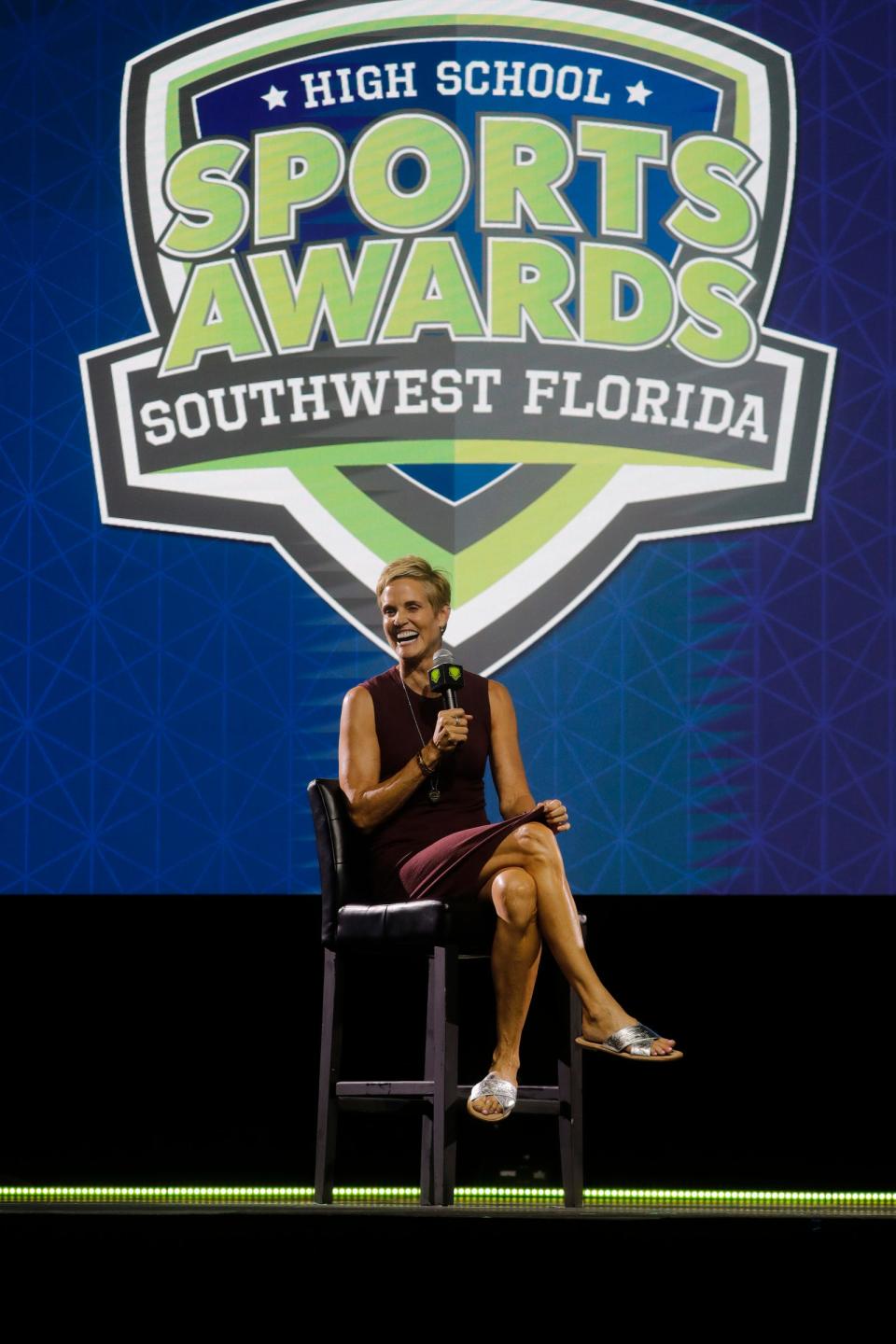 Dara Torres, the 12-time Olympic medalist, talks during an interview as part of the Southwest Florida High School Sports Awards presentation Thursday, June 8, 2023 in Fort Myers. 