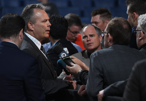 BUFFALO, NY - JUNE 25: General manager Kevin Cheveldayoff of the Winnipeg Jets speaks to the media during the 2016 NHL Draft at First Niagara Center on June 25, 2016 in Buffalo, New York. (Photo by Dave Sandford/NHLI via Getty Images)