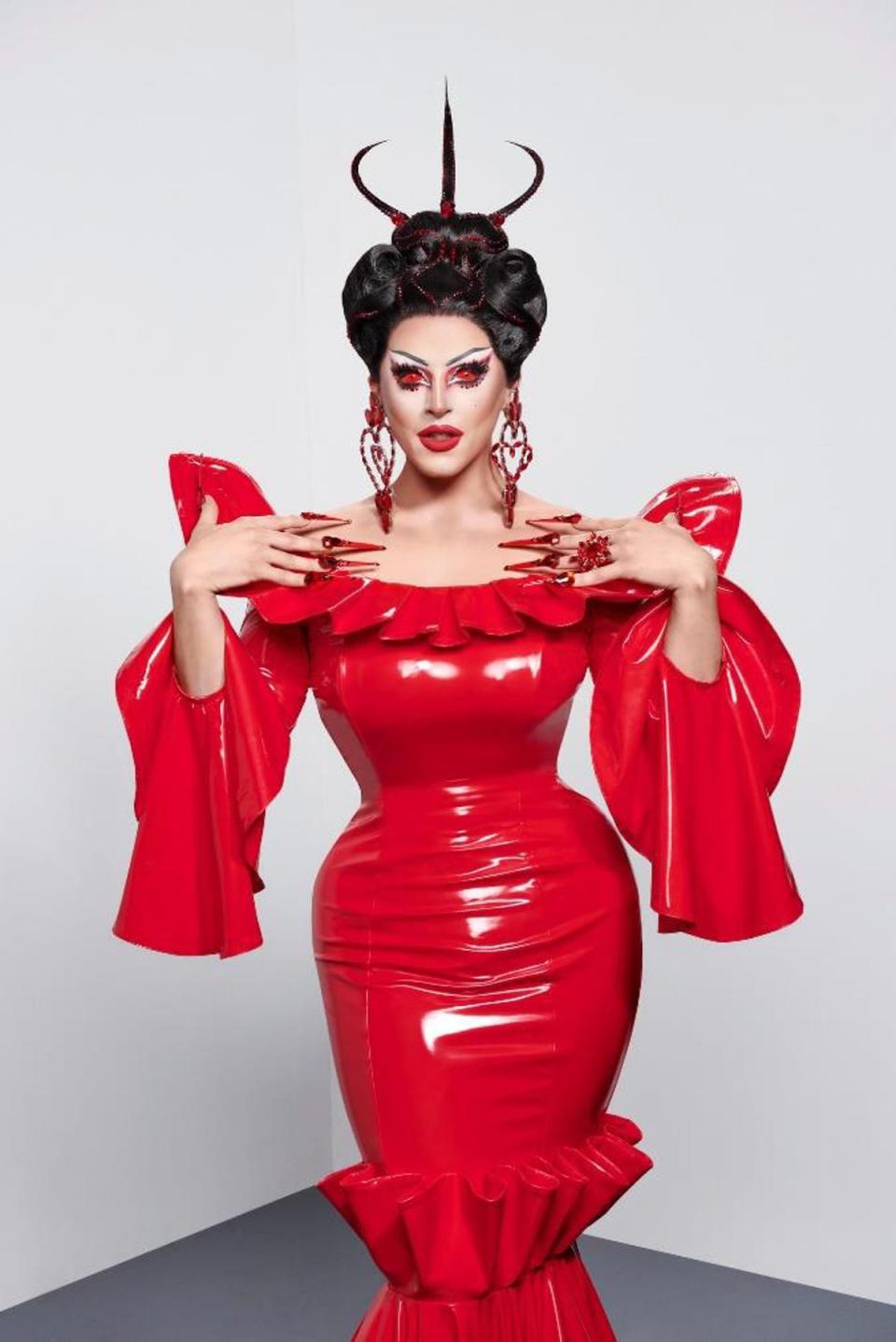 Ward described Cherry Valentine as ‘glamour,’ ‘dark’ and ‘gothic’ (BBC / RuPaul's Drag Race UK)