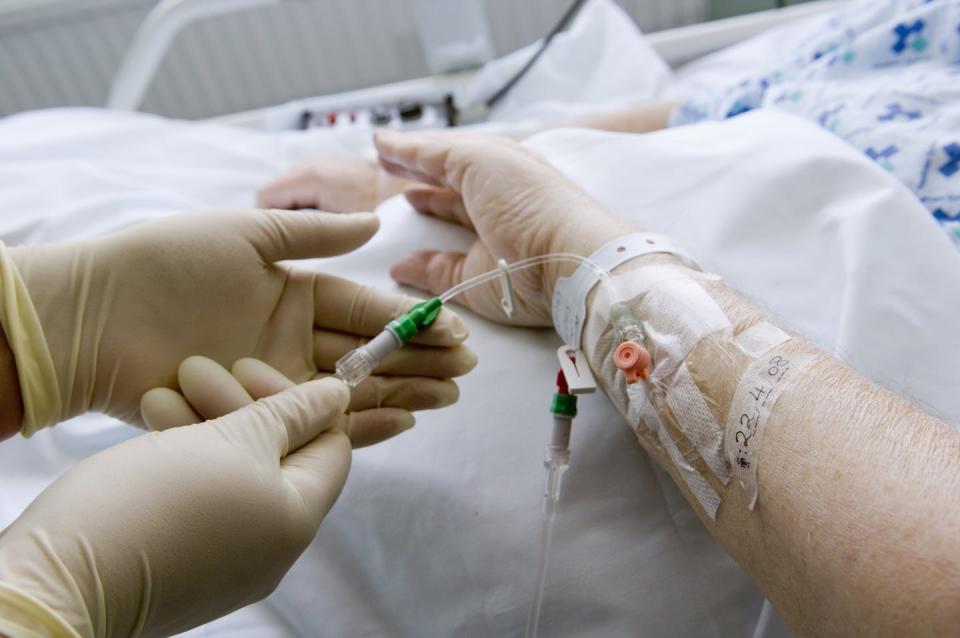 Candida fungi can get into a person’s bloodstream through a contaminated IV line and cause a blood infection. <a href="https://www.gettyimages.com/detail/photo/checking-a-cannula-royalty-free-image/622263704?phrase=IV%20catheter&adppopup=true" rel="nofollow noopener" target="_blank" data-ylk="slk:Richard Bailey/Corbis Documentary via Getty Images;elm:context_link;itc:0;sec:content-canvas" class="link ">Richard Bailey/Corbis Documentary via Getty Images</a>