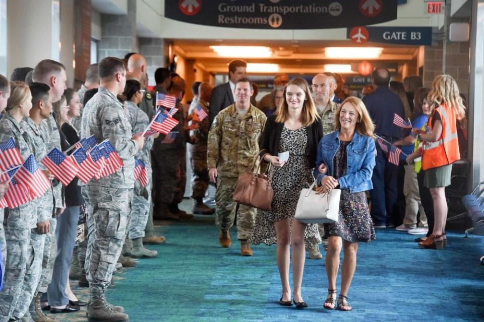 Valerie Nessel (right) and Madison Chapman, widow and daughter of Technical Sgt. John Chapman