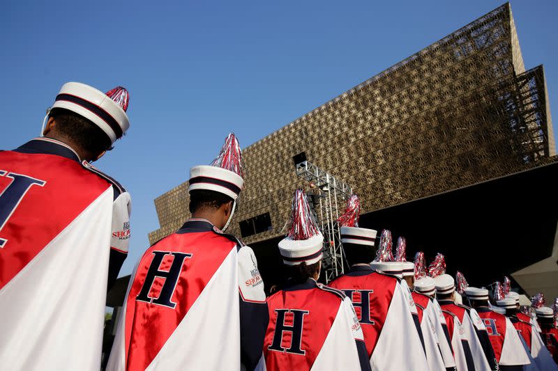 FILE PHOTO: The Howard University Showtime Marching Band arrives for the dedication of the Smithsonian’s National Museum of African American History and Culture in Washington.