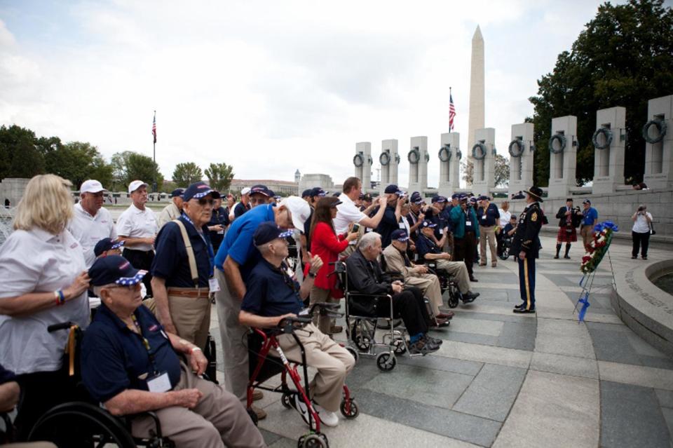 Veterans who make the annual Texas South Plains Honor Flight to Washington, D.C., visit the World War II memorial and other monuments and sites in the city.