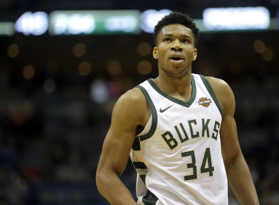 Bucks forward Giannis Antetokounmpo leads the NBA in All-Star voting. (AP)