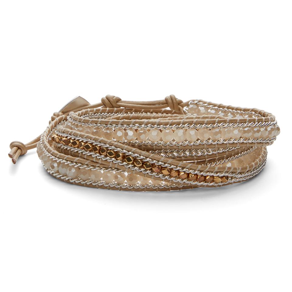 <p>If you've ever wanted to try out the arm party trend, this bracelet does the styling for you, so you can nail the look with one piece.</p> <p>Nakamol Mixed Cream and Silver Bracelet.<a rel="nofollow noopener" href="https://www.rocksbox.com/featured/nakamol/bracelet/Mixed-Cream-Silver-Wrap-Bracelet/4899?mbid=synd_yahoostyle" target="_blank" data-ylk="slk:rocksbox.com;elm:context_link;itc:0;sec:content-canvas" class="link ">rocksbox.com</a>.</p>