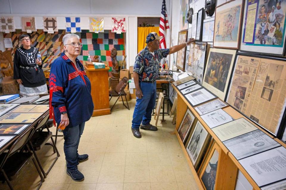 Descendants of one of the original Quindaro families, Kristen Zane, from left, her sister Holly Zane, left, are members of the Wyandot Nation of the Kansas (Bear Clan). The sisters visited the Quindaro Underground Railroad Museum where they spoke with Luther H. Smith, the museum director.