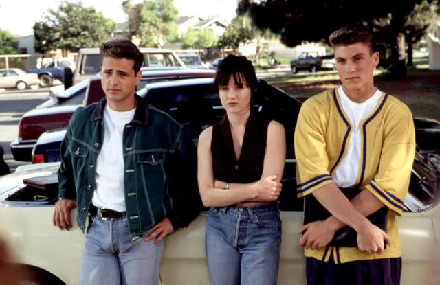 <p>Everett</p> Jason Priestley, Shannen Doherty and Brian Austin Green on 'Beverly Hills, 90210'