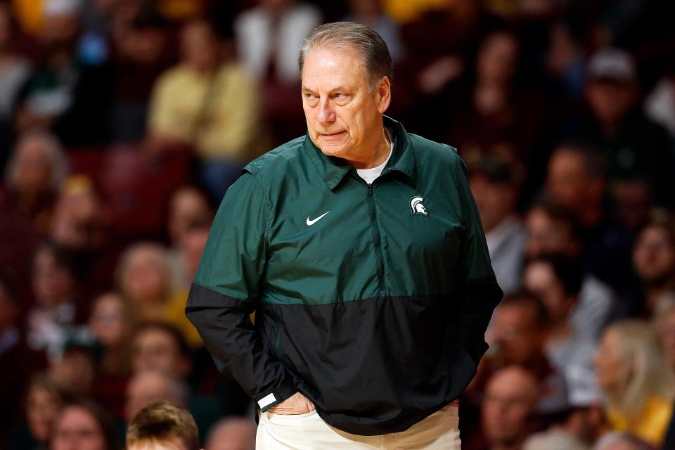 Head coach Tom Izzo of the Michigan State Spartans looks on against the Minnesota Golden Gophers in the first half at Williams Arena in Minneapolis on Tuesday, Feb. 6, 2024.