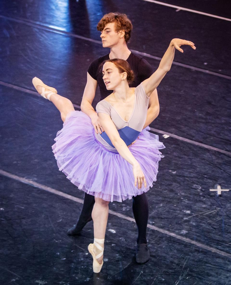 Amelia Hillman and Rune Houchin rehearse for The Nutcracker at Ballet Des Moines, Tuesday, Nov. 30, 2021. 