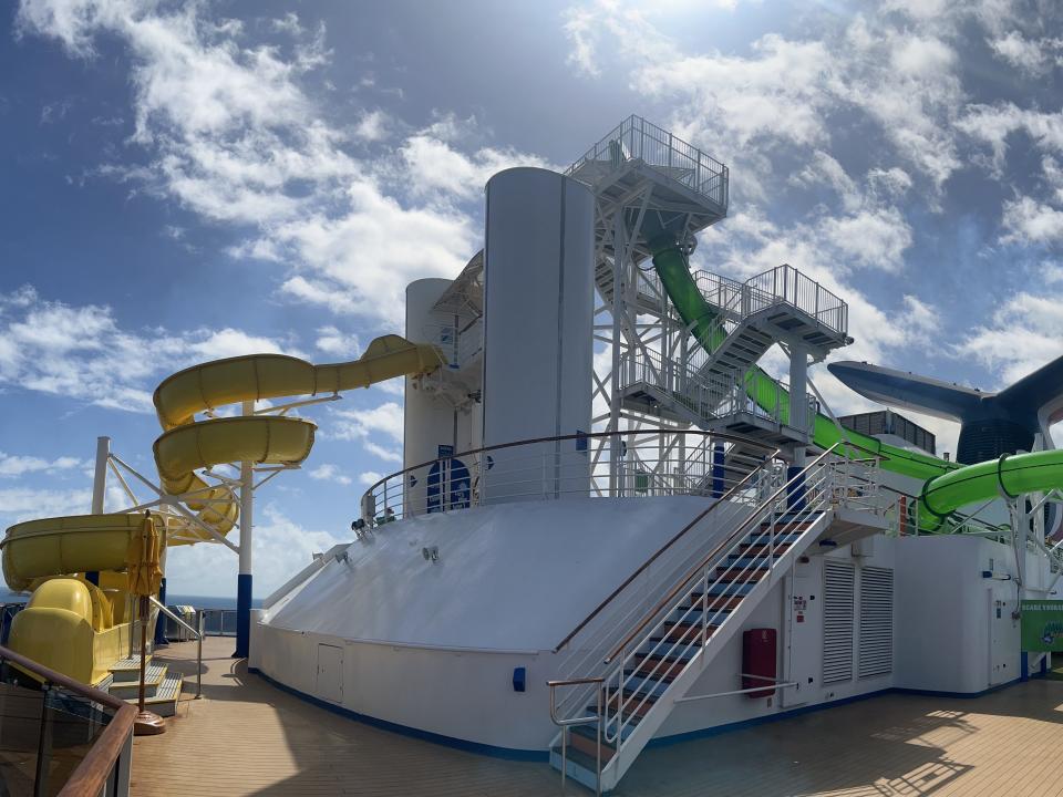 Water slides on cruise ship top deck carnival pride