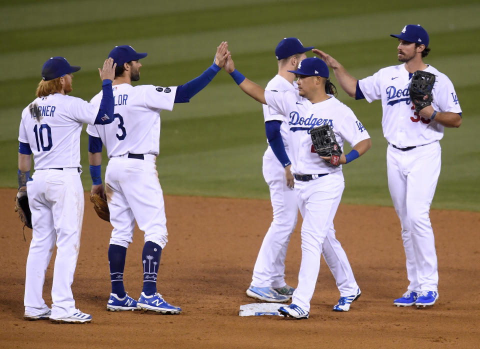 A familiar sight: The Dodgers celebrating a win. (Photo by Harry How/Getty Images)
