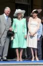 <p>Camilla Parker Bowles wore a mint green ensemble and simple white hat to celebrate Prince Charles's various patronages for his 70th birthday in the <a href="https://www.townandcountrymag.com/society/tradition/g20871373/meghan-markle-prince-harry-first-post-royal-wedding-appearance-garden-party-photos/" rel="nofollow noopener" target="_blank" data-ylk="slk:Gardens of Buckingham Palace.;elm:context_link;itc:0;sec:content-canvas" class="link ">Gardens of Buckingham Palace.</a></p>