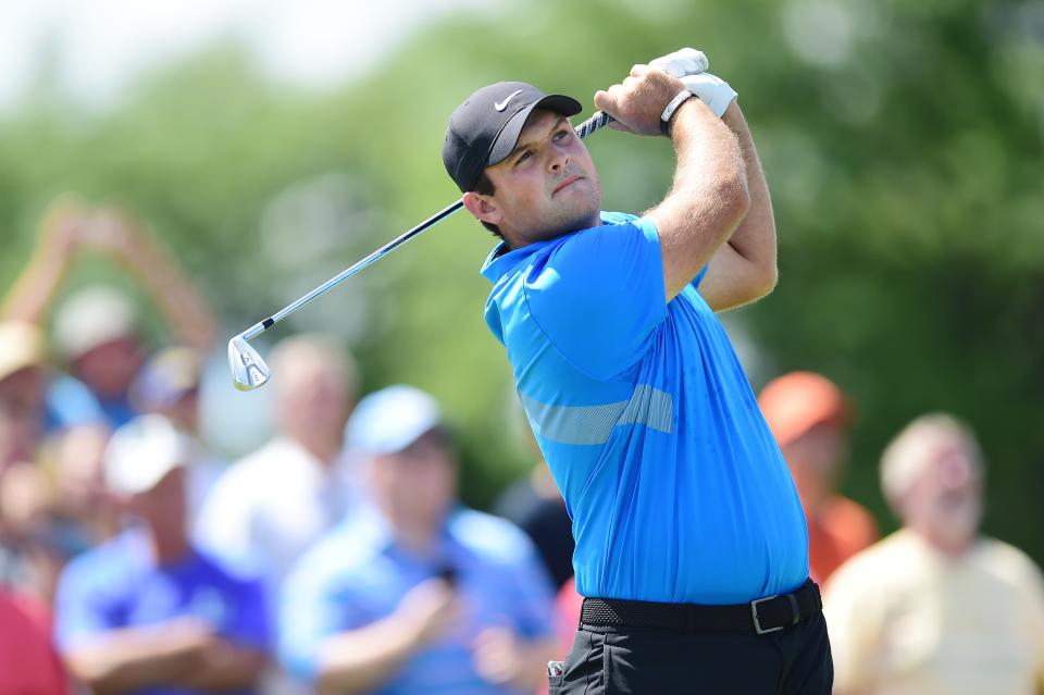 JERSEY CITY, NEW JERSEY - AUGUST 11: Patrick Reed of the United States plays his shot from the fourth tee during the final round of The Northern Trust at Liberty National Golf Club on August 11, 2019 in Jersey City, New Jersey. (Photo by Jared C. Tilton/Getty Images)