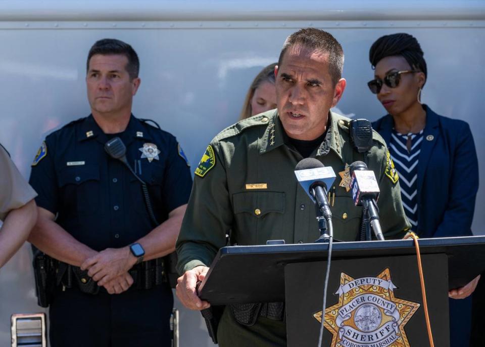 Placer County Sheriff Wayne Woo speaks about the capture of murder suspect Eric James Abril on Monday, July 10, 2023, a day after the suspect’s escape from custody from a Roseville hospital. Paul Kitagaki Jr./pkitagaki@sacbee.com