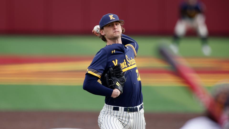 Kent State's Joe Whitman pitches during a game March 24 in Mount Pleasant, Mich.