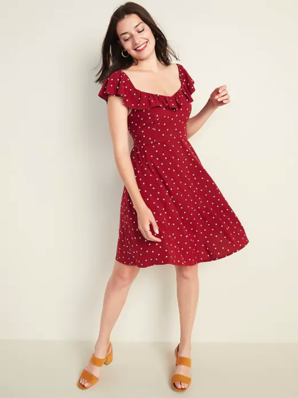 Ruffled Flutter-Sleeve Fit & Flare Dress. (Photo: Old Navy)