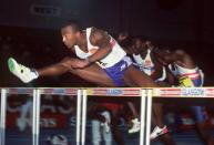 <p>Colin Jackson won the 60m hurdles in a world record time of 7.35 seconds in Glasgow in 1994 – a feat that would no longer be recognised by the history books. </p>