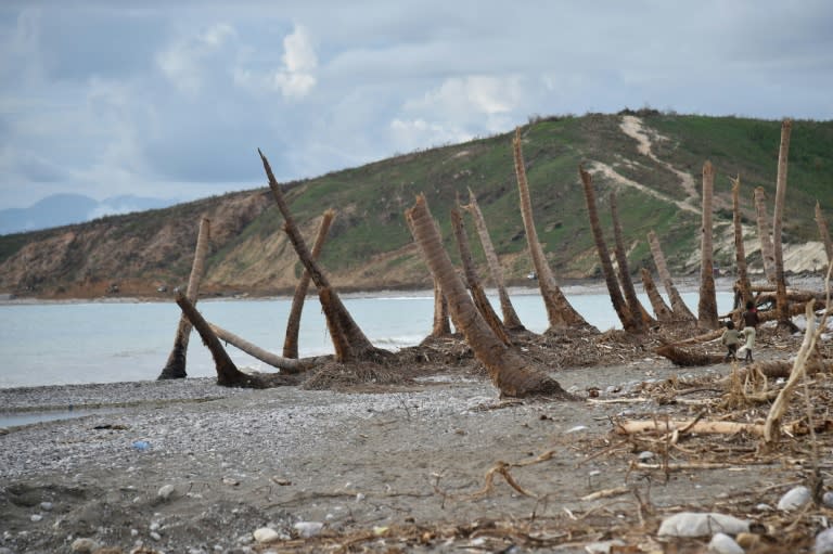 The damaged beach of the village of Labeyi in the commune of Chardonnieres, southwest Haiti, on October 18, 2016