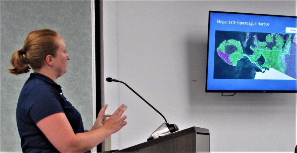 Environmental Partners Senior Project Engineer Kathryn Roosa fields questions during a workshop Tuesday with Bourne sewer commissioners.
