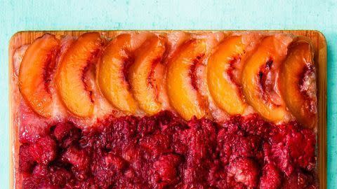 raspberry peach upside down cake
